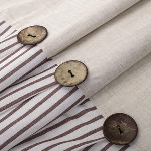 Linen Button Farmhouse Beige Shower Curtain Country Style Pleated Brown Stripe, 72x72 Inch