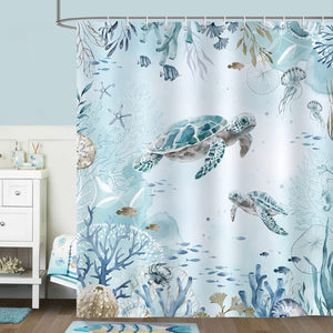 Sea Turtle Shower Curtain for Bathroom Teal Blue Ocean Beach Coastal Decorative Bath Curtain 72 x 72 Inch