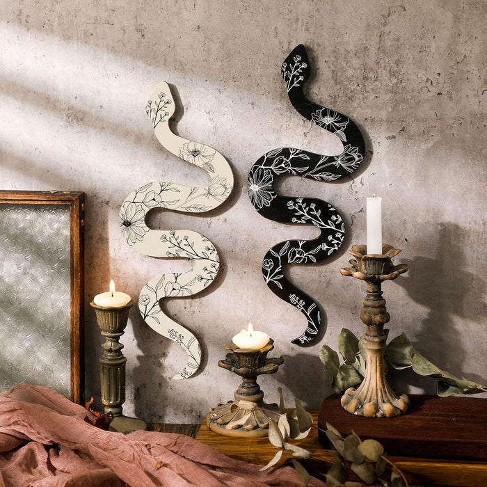 Set of 2 Earthy Room Wall Decor Boho Witchy Cute Wooden Snake , Crawl