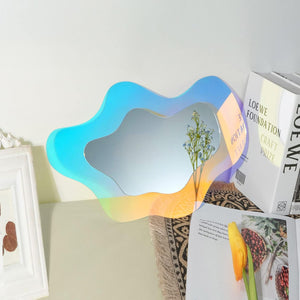 Rainbow Acrylic Mirror Irregular Shape Wavy Aesthetic Wall Mirrors Decor (Clouds Style,17"x11")