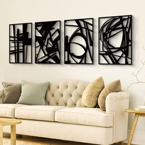 4 Pack Black Abstract Metal Wall Art, Minimalist Decor (Black, M Size 16 x 11'')