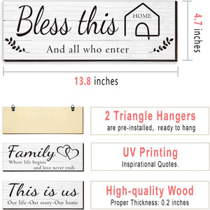 4 Pieces Wooden Home Wall Art Decor, Rustic, Farmhouse THIS IS US/TOGETHER/BLESS THIS HOME/FAMILY Decor Signs