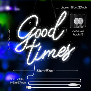 Good Times Neon Sign for Wall Decor White Neon Light with Dimmer Switch