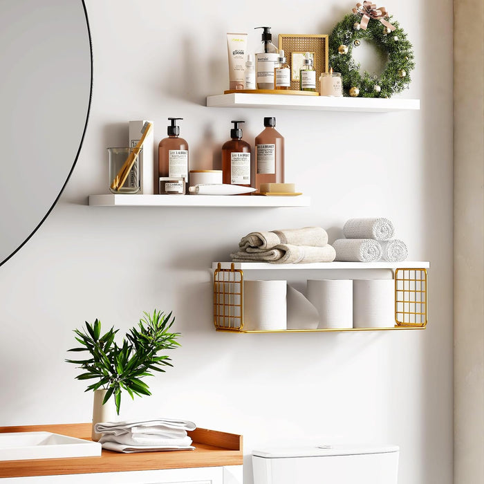 15.8in Bathroom Floating Shelves Over Toilet, 3+1 Tier Rustic Wood Wall Mounted Shelves