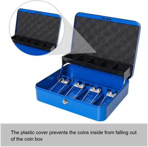 Locking Large Metal Cash Box with Money Tray, Lock Money Box with Key, Blue