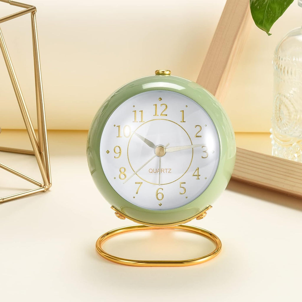 Retro Backlight Cute Simple Design Small Desk Clock with Night Light, Green