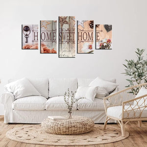 Home Sweet Home Canvas Wall Art Painting 5 Panels Framed for Living Room Decor Modern Love (Beige, W40 x 20")