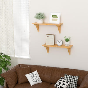 Set of 2 Hanging Wall Shelf, Rustic Wood Shelves for Bedroom (Bamboo)