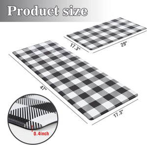 2 PCS Anti Fatigue Rugs Non Skid Waterproof Floor Mat Cushioned Black and White ( 17.3''×29''+17.3"x47"-0.4")