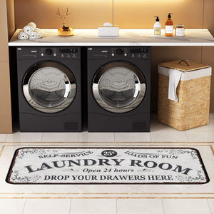 Laundry Room Rug Runner Machine Washable Area Rugs (White-2 40x20in)