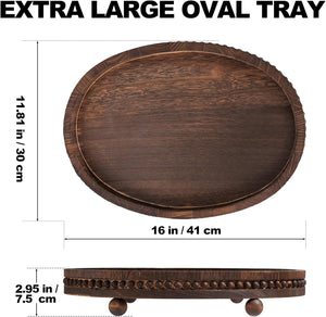 Wooden Decorative Tray-16×11.8" Oval Distressed Coffee Table Tray Decor