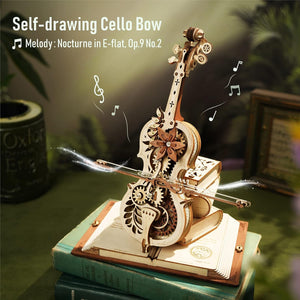 3D Puzzles for Adults 1:5 Scale Cello Model Kit with Base 199pcs Wooden Music Box Building Kit Desk Gift