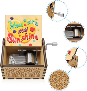 You are My Sunshine Heart Music Boxes,Wooden Hand Crank Engarved Antique Musical Box Gift, Wood Heart