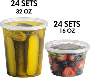 Food Containers with 54 Lids - (48 Sets) 24-32 Oz Quart Size & 24-16 Oz Pint Size For Airtight