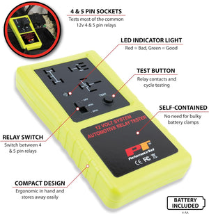 Performance Tool 3009 Compact Cordless Automotive Relay Tester for 12 Volt 4 and 5 pin relays