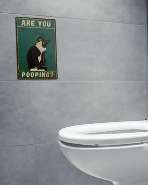 Bathroom Tuxedo Cat Wall Decor Funny Metal Sign 8x12 Inch - Are You Pooping - Wall of Glory Decor