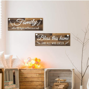 Bless This Home Wall Decor Wood Family Decor Wall Art Farmhouse Entryway Rustic Sign (Brown)