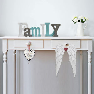 Wood Family Sign Wall Decor Freestanding Cutout Letter for Shelf Table Decorative Letters