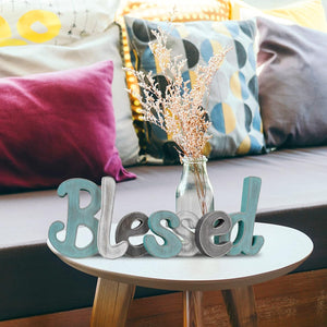 Teal Blessed Wooden Letters Wall Decor Freestanding Cut Out  Rustic Home Decor