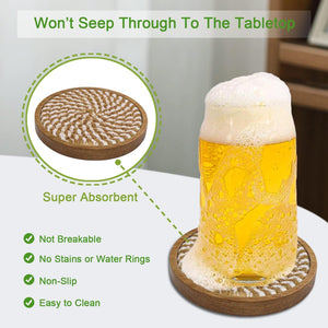 5 Pack Coasters for Drinks Absorbent, 4.3 inches Woven Wooden Drink Coasters