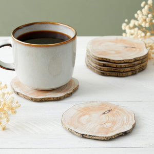 6-Pack Round Textured Print Wood Coasters for Drinks, Bar, Kitchen Home