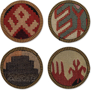 Set of 4 Authentic Kilim Coasters, Handmade in Turkey and Handselected for Quality and Color/Pattern Mix