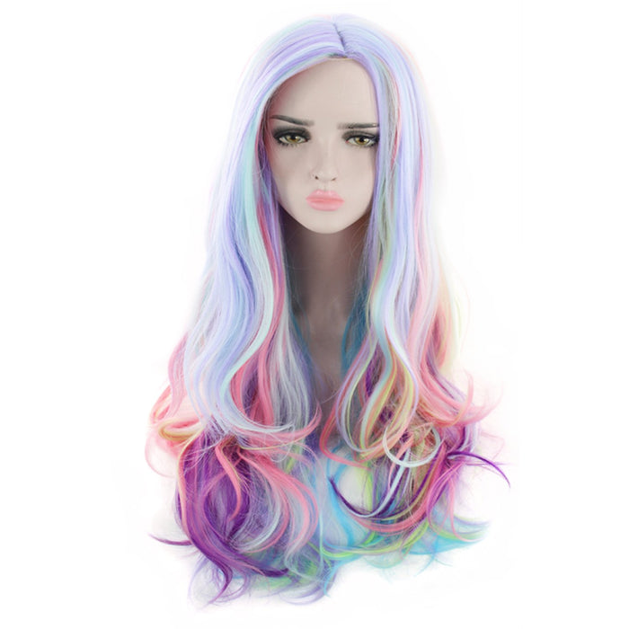 Full Long Curly Wavy Rainbow Hair Wig, Heat Resistant