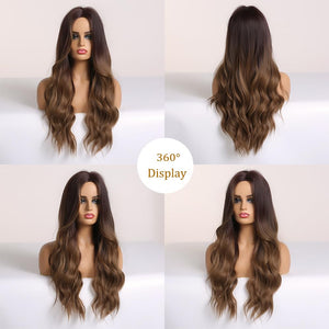 Brown Wig for Women Long Curly Wig Natural Brunette Wigs, Synthetic 26 Inch Wig