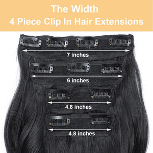 4PCS Clip in Hair Extensions 20Inch Black Long Wavy Hair, ynthetic Thick Hair Piece for Women(Black)