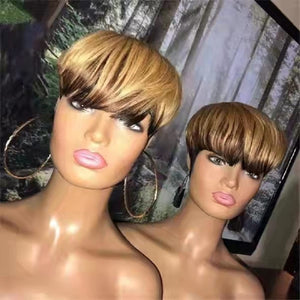 Pixie Cut Wig for Black Women Full Machine Made Non-Lace Layered Style Bob Cut Human Hair Wigs