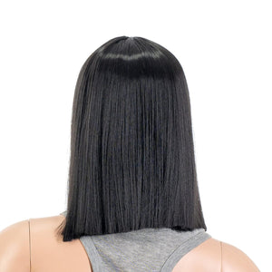 12 Inch Short Length Straight Middle Part Hair Wig Synthetic Heat Resistant Wigs for Women with Wig Cap (Black-1B)