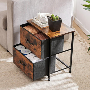 End Table with 2 Drawers for Bedroom, Small Bedside Nightstand, Storage Organizer Furniture, 20" Height