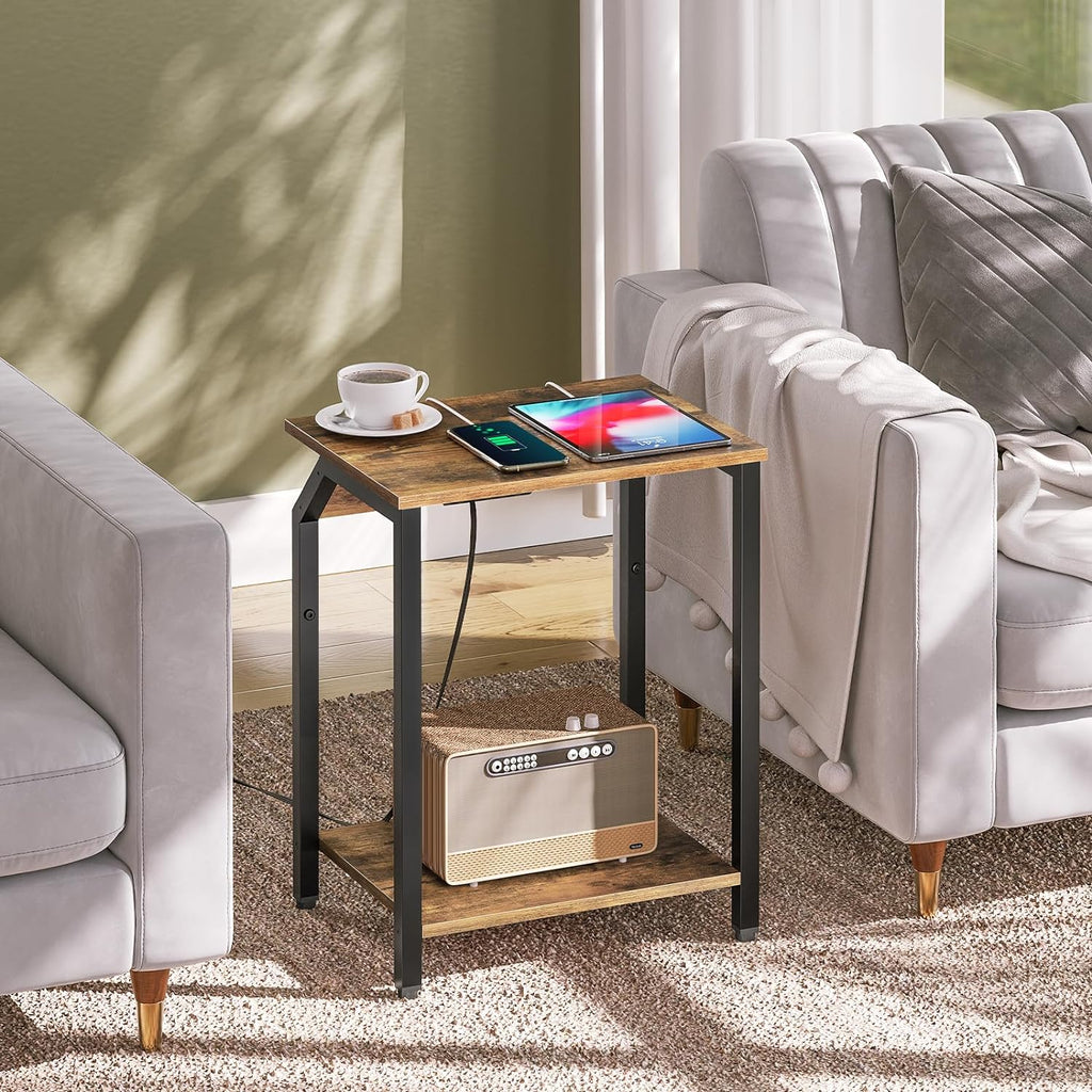 End Side Table Set of 2, Bedside Table with Charging Station, Small Side Table