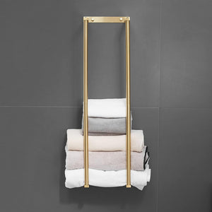 Towel Storage Wall Mounted Bath Towel Holder for Folded Large Towel Washcloths, Bathroom Organizing Brushed Gold