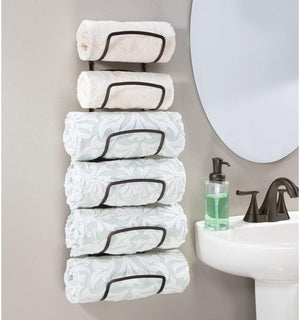 Wall Mount Towel Storage Rack, Holds Hand Towels, Towels, Robes - Easy to Install, Six Levels - Bronze