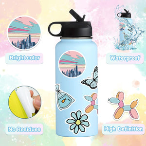 300 Pcs Aesthetic Stickers, Waterproof Vinyl for Water Bottle for Adults Girls and Kids