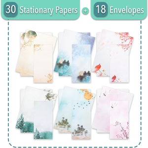 Stationery Writing Paper with Envelopes for Writing Letter, 30 Letter Writing Paper+18, Cute Stationary Set