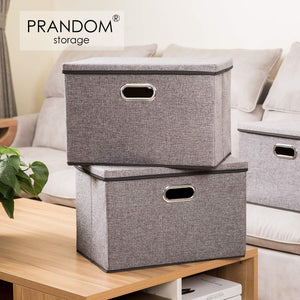 Large Collapsible Storage Bins with Lids [3-Pack] Linen Fabric Foldable Storage Boxes Organizer, Grey