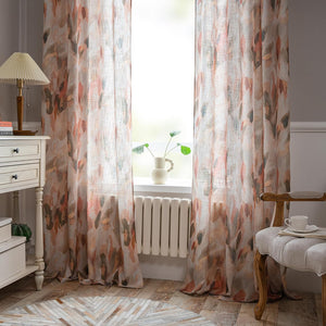 84 inches Length Light Filtering Privacy Protect Drapes Set Natural Soft Touch Leaves Pattern Window Treatment, 52" Wide, Coral and Orange, 2 Panels