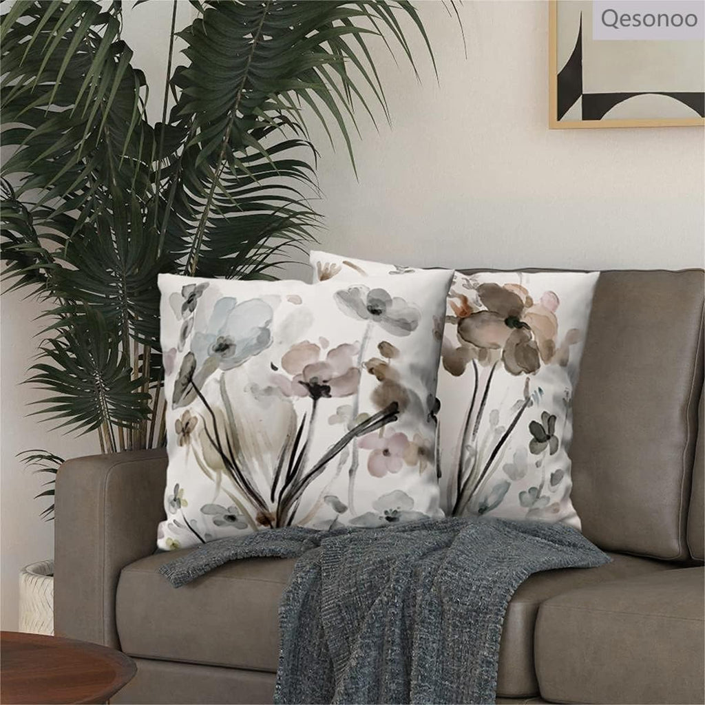 Set of 2, Flowers Pillow Cushion Cases, Modern Decorative Square Pillowcases