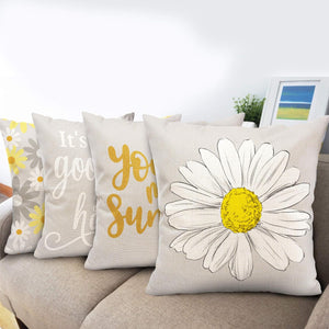 Spring Summer Pillow Covers 18x18 Set of 4, Yellow Grey Decor Pillows Sunflower Throw Pillow Covers