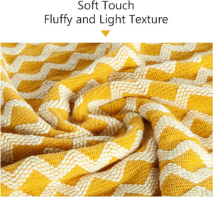 Acrylic Knitted Throw Blanket, Lightweight and Soft Cozy Decorative Woven Blanket with Tassels, 51x67 Inches, Mustard Yellow