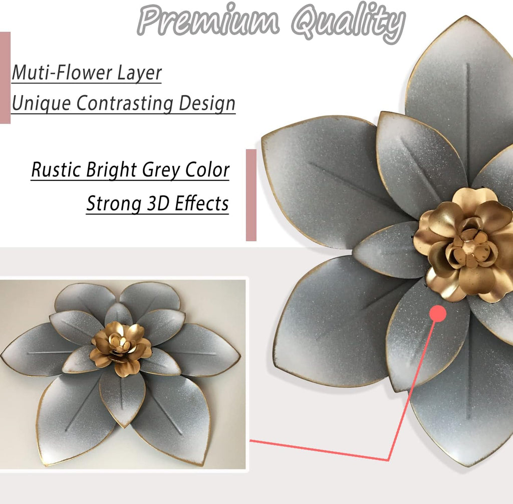 Metal Flower Wall Art Decor, 10“ Rustic Modern Floral Sculpture
