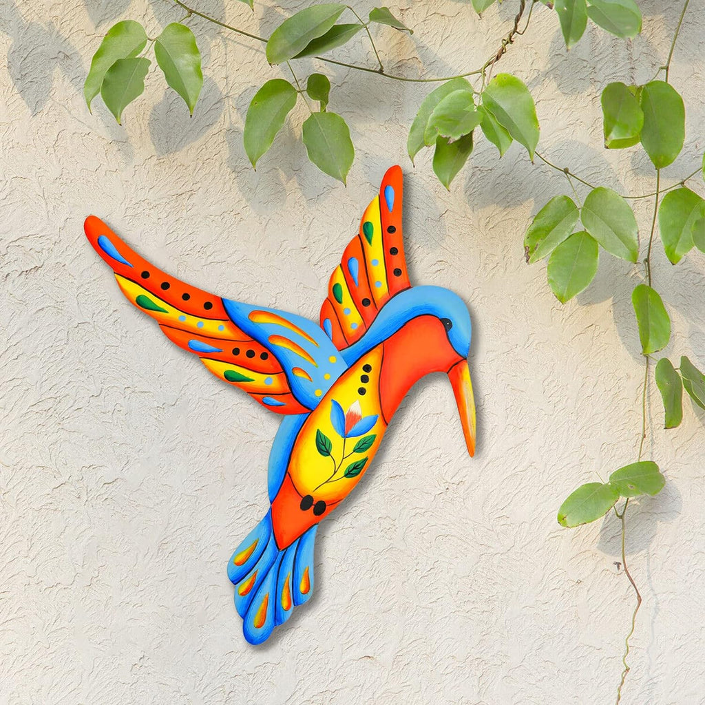 6.5“ Metal Hummingbird Wall Art Decor, Handcrafted Mexican Talavera Style Celestial Wall Sculptures