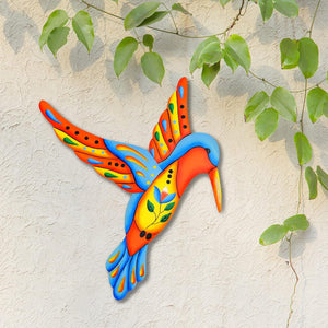 6.5“ Metal Hummingbird Wall Art Decor, Handcrafted Mexican Talavera Style Celestial Wall Sculptures