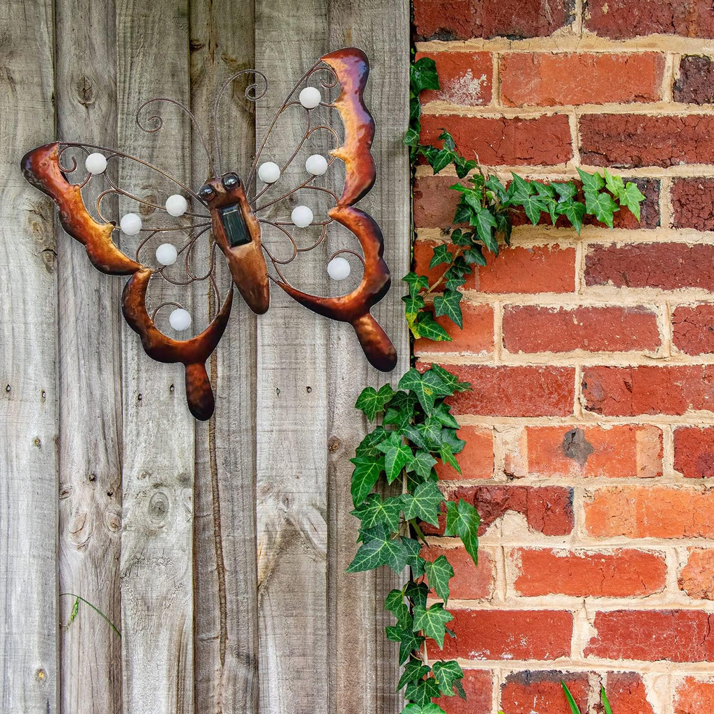 Metal Butterfly Solar Lighted Wall Art Decor