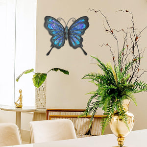 Metal Butterfly Wall Decor Glass Outdoor Wall Art Sculpture Hanging Garden Decorations Blue for Home Garden