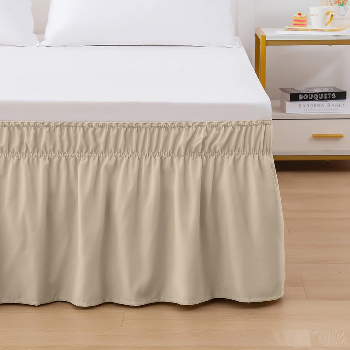 Wrap Around Elastic Solid Ruffled Bed Skirt, with 16 Inch Tailored Drop,  Full/Twin, Ivory