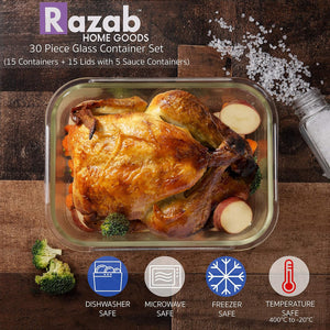 10 PC Glass Food Storage Containers with Multi Color Lids - 63, 40, 28, 25 & 11 Oz Airtight & Leakproof Lunch Bento Boxes