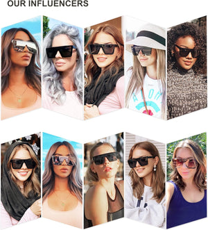Square Big Sunglasses Women Thick Frame Flat Top Mirrored Sunnies Shades (Black Frame/Grey Lens)